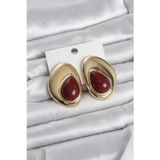 İlk El Grup Pirinç Gold Renk Bordo Taşlı Damla Model Vintage Kadın Küpe