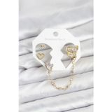 İlk El Grup Pirinç Gold Renk Kalp Model Zincir Bağlantılı Ear Cuff Küpe Seti