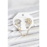 İlk El Grup Pirinç Gold Renk Yıldız Model Zincir Bağlantılı Ear Cuff Küpe Seti - Tj-Bkp11538
