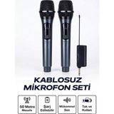 İlk El Grup Profesyonel Çiftli Kablosuz Mikrofon Seti Karaoke Şarj Edilebilir 50 Metre - Renkli