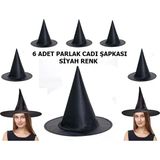 İlk El Grup Siyah Renk Parlak Dralon Cadı Şapkası Yetişkin ve Çocuk Uyumlu 6 Adet - 1