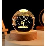 ilkatech 3D Kristal Top Gece Lambası, Ahşap Tabanlı Cam Top Gece Lambası, LED Geyik Gece Lambası Doğum Günü Hediyesi, Fantezi Masa Mevcut Uzay (Geyik) Cam Dekoratif Eşya RGB Aydınlatma