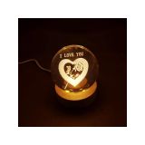 ilkatech 3D Kristal Top Gece Lambası, Ahşap Tabanlı Cam Top Gece Lambası, LED I LOVE YOU Gece Lambası Doğum Günü Hediyesi, (I LOVE YOU) Cam Dekoratif Eşya RGB Aydınlatma