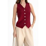 İLKCET MODA Atlas Kumaş Bordo Silver Düğmeli Kadın Yelek