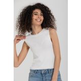 İLKCET MODA Basic Beyaz Kolsuz Crop Kadın Triko