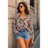 İLKCET MODA Çiçek Desen Kahve Vintage Kadın Oversize Gömlek