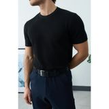 İLKCET MODA Erkek Siyah Pirinç Örgü Basic Triko T-shirt