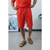 İLKCET MODA Erkek Turuncu Hafif Bol Kesim Keten Şort