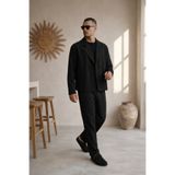 İLKCET MODA Keten Siyah Ceket Baggy Pantolon Alt Üst Takım