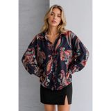 İLKCET MODA Paisley Lacivert Vintage Oversize Gömlek
