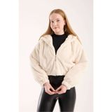 İLKCET MODA Peluş Oversize Crop Kadın Kapüşonlu Mont