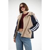 İLKCET MODA Şeritli Parka Oversize Kadın Yağmurluk