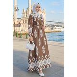 İlkimay.com Alera Desenli Viskon Elbise 1720 - Açık Kahve - 38