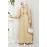 İlkimay.com Ansel Fırfırlı Elbise 1368 - Bej - 38