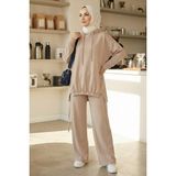 İlkimay.com Kapüşonlu Tunik Pantolon Takım 1682 - Vizon - 46 - 48