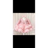 İlknur Karaca Design Pembe boncuklu uzun kollu etekleri fırfırlı kız çocuk özel gün doğum günü trend elbise