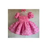 İlknur Karaca Design Pembe yumuşak güllü trend kız çocuk özel gün doğum günü elbisesi