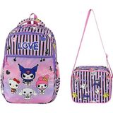 Ilkokul Çantası Kuromi 2'li Set 40*30 cm Beslenme Çantası Ortopedik Sırt Çantası Kız Çocuk - Siyah