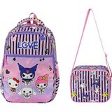 İlkokul Çantası Kuromi 2'Li Set 40*30 Cm Beslenme Çantası Ortopedik Sırt Çantası Kız Çocuk