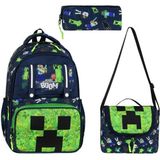 Ilkokul Çantası Minecraft 3'lü Set 42*30 cm Beslenme Çantası Kalem Kutusu Ortopedik Erkek Çocuk - Lacivert