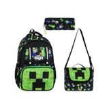 Ilkokul Çantası Minecraft 3'lü Set 42*30 cm Beslenme Çantası Kalem Kutusu Ortopedik Erkek Çocuk - Siyah
