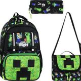 İlkokul Çantası MineCraft 3'lü Set 42*30 Cm Beslenme Çantası Kalem Kutusu Ortopedik Erkek Çocuk
