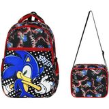 Ilkokul Çantası Sonic 2'li Set 40*30 cm Beslenme Çantası Ortopedik Sırt Çantası Erkek Çocuk - Siyah