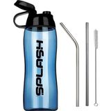 İlksoft Okul Su Matarası Suluk (750 ml) Bpa Içermez + Metal Pipet 2li Temizleme Fırçası - Fırtına Mavisi