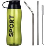 İlksoft Okul Su Matarası Suluk (750 ml) Bpa Içermez + Metal Pipet 2li Temizleme Fırçası - Fırtına Yeşili