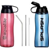 İlksoft Okul Su Matarası Suluk (750 ml) Bpa Içermez + Metal Pipet 2li Temizleme Fırçası - Kırmızı - Mavi