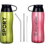 İlksoft Okul Su Matarası Suluk (750 ml) Bpa Içermez + Metal Pipet 2li Temizleme Fırçası - Kırmızı - Yeşil