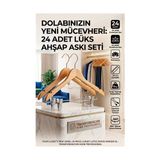 İlkyaz Fashion 24'lü Ahşap Takım Elbise Askısı Seti | Kıskaçlı Pantolon Askısı Kaymaz Çentikli Ceket Ask - Renkli