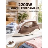 İlkyaz Fashion Buharlı Ütü 2200W Kireç Önleyici Self Clean Damlatmaz Kahverengi - 1BW-Beyaz
