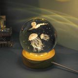 İlkyaz Fashion Deniz Anası Tasarımlı Işıklı Cam Küre - Ahşap Standlı - USB Gece Lambası (Ilkyz) - Renkli