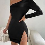 İlkyaz Fashion Ieg™ Bayan Asimetrik Halkalı Mini Elbise - Siyah