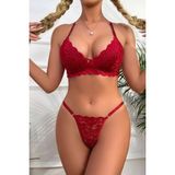 İlkyaz Fashion Ieg™ Kadın Bordo Dantel ve Ip Detaylı Şık Sütyen Külot Takımı Seksi Iç Giyim Seti