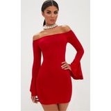 İlkyaz Fashion Ieg™ Kırmızı Ispanyol Kol Dar Elbise - XL
