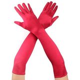 İlkyaz Fashion Kırmızı Renk Dirseğe Kadar Uzun Kumaş Eldiven 40 cm - Standart - Renkli