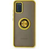 İlkyaz Fashion Samsung Galaxy A02S Kılıf Montreal Yüzüklü Silikon Kapak - Sarı - 1 - Çok Renkli