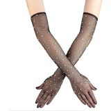 İlkyaz Fashion Siyah Renk Incili Elmas Işlemeli File Örgü Uzun Eldiven 45 cm - Standart - Renkli