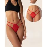 İlkyaz Fashion Tegan Fantazi Kırmızı Seksi Tül Kadın String - Fantezi Tanga TG270037 - XL