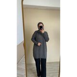 İlmek 22177 Kadın Rahat Kalıp Ince Triko Basic Kazak Füme
