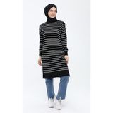 İlmek Kadın Çizgili Uzun Triko Tesettür Tunik 4355 - 38 - Siyah