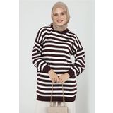 ilmek Kadın Kışlık Çizgili Uzun Tesettür Triko Tunik 4374