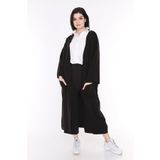 İlmek Kadın Siyah Kışlık Kimono Kol Cepli V Yaka Hırka