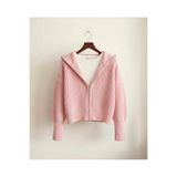 İLMERA Kadın pembe fermuarlı devrik yaka triko hırka oversize crop örgü ceket