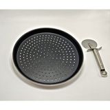 Ily Granit Delikli Pizza Tepsisi + Inox Pizza Kesici - 34 cm - Siyah