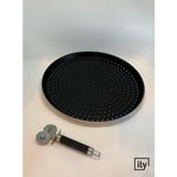 Ily Granit Delikli Pizza Tepsisi + Pizza Kesici - 26 cm - Siyah