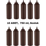 İly Store 10 Adet Kahverengi, Fişek Plastik Sosluk, Ketçap, Mayonez, Hardal, Barbekü, Zeytinyağlık, Limonluk, 750 ml