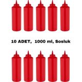 İly Store 10 Adet Kırmızı, Fişek Plastik Sosluk, Ketçap, Mayonez, Hardal, Barbekü, Zeytinyağlık, Limonluk, 1000 ml - 1 lt